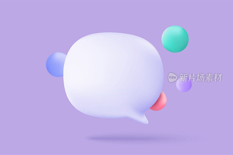 3D矢量语音气泡与tick mark为图片库平台，在线社交会话评论概念，表情符号消息，讲话图标，与社交媒体聊天。3d说话渲染矢量插图